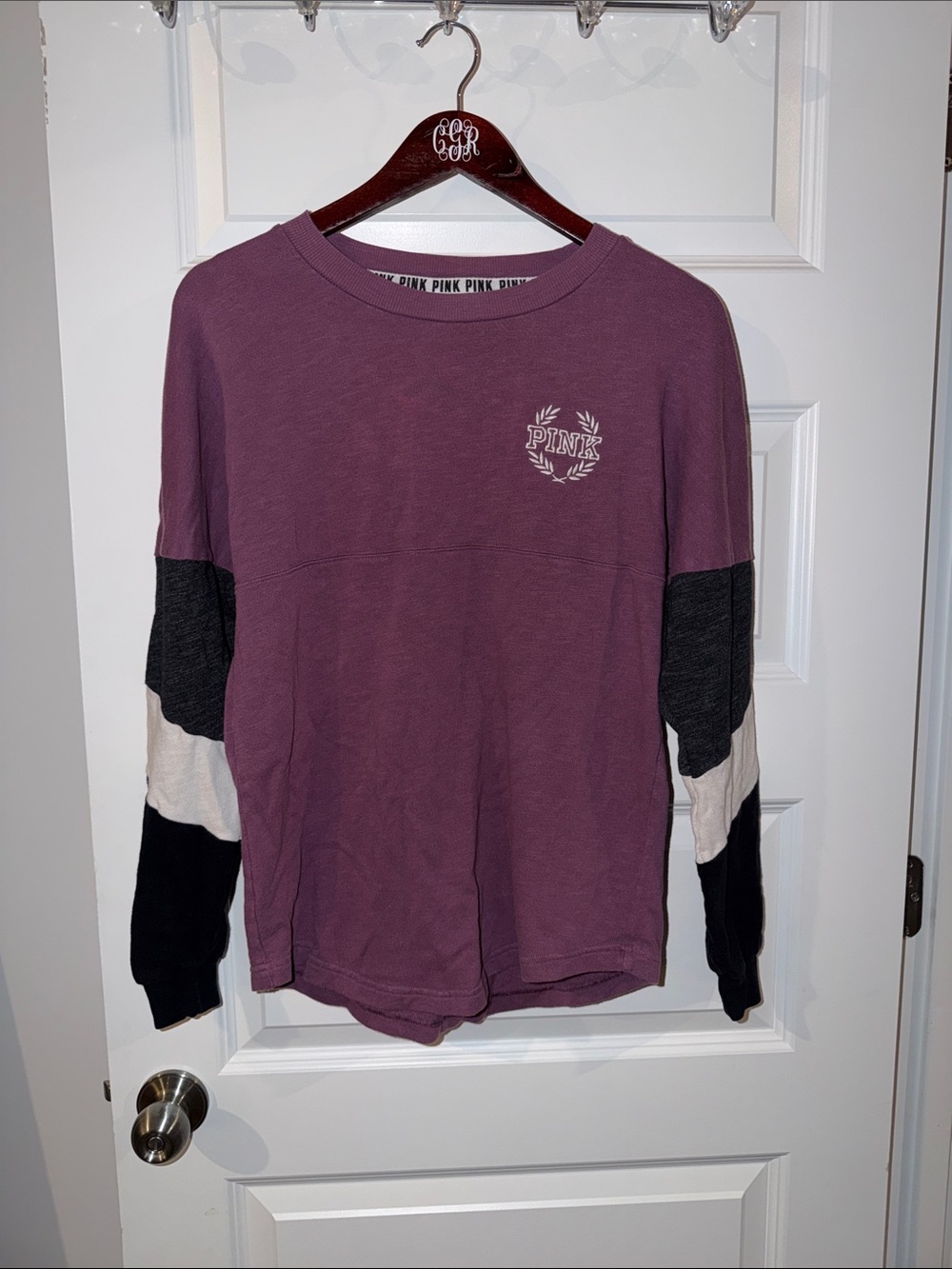 PINK Victoria's Secret Colorblock Long-Sleeve T-shirt Spirit Jersey Plum XS